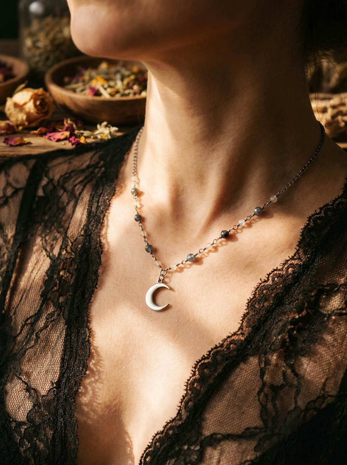 Silver Moon Aquamarine & Moonstone Necklace