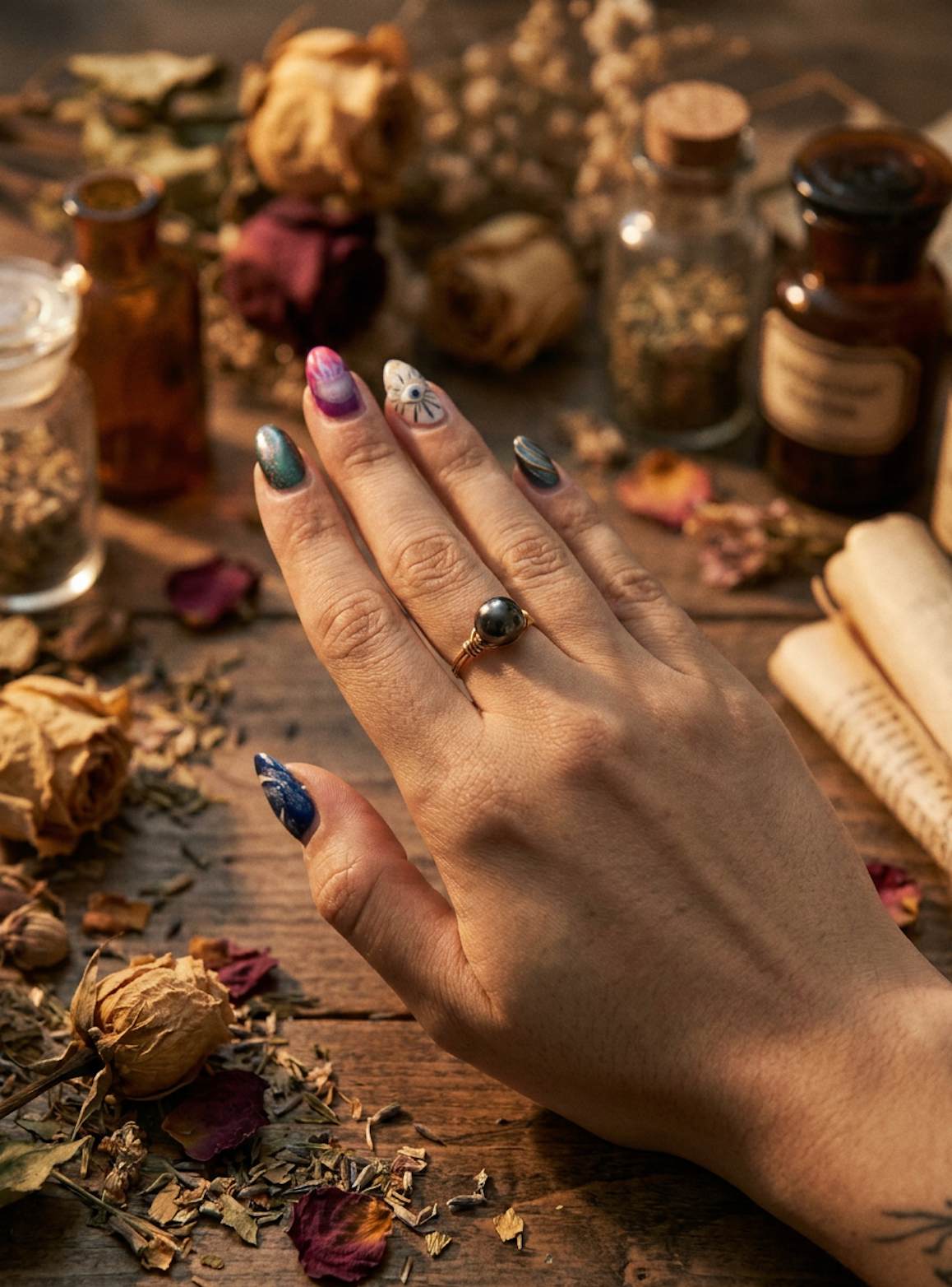 Hematite Gold Wire Ring