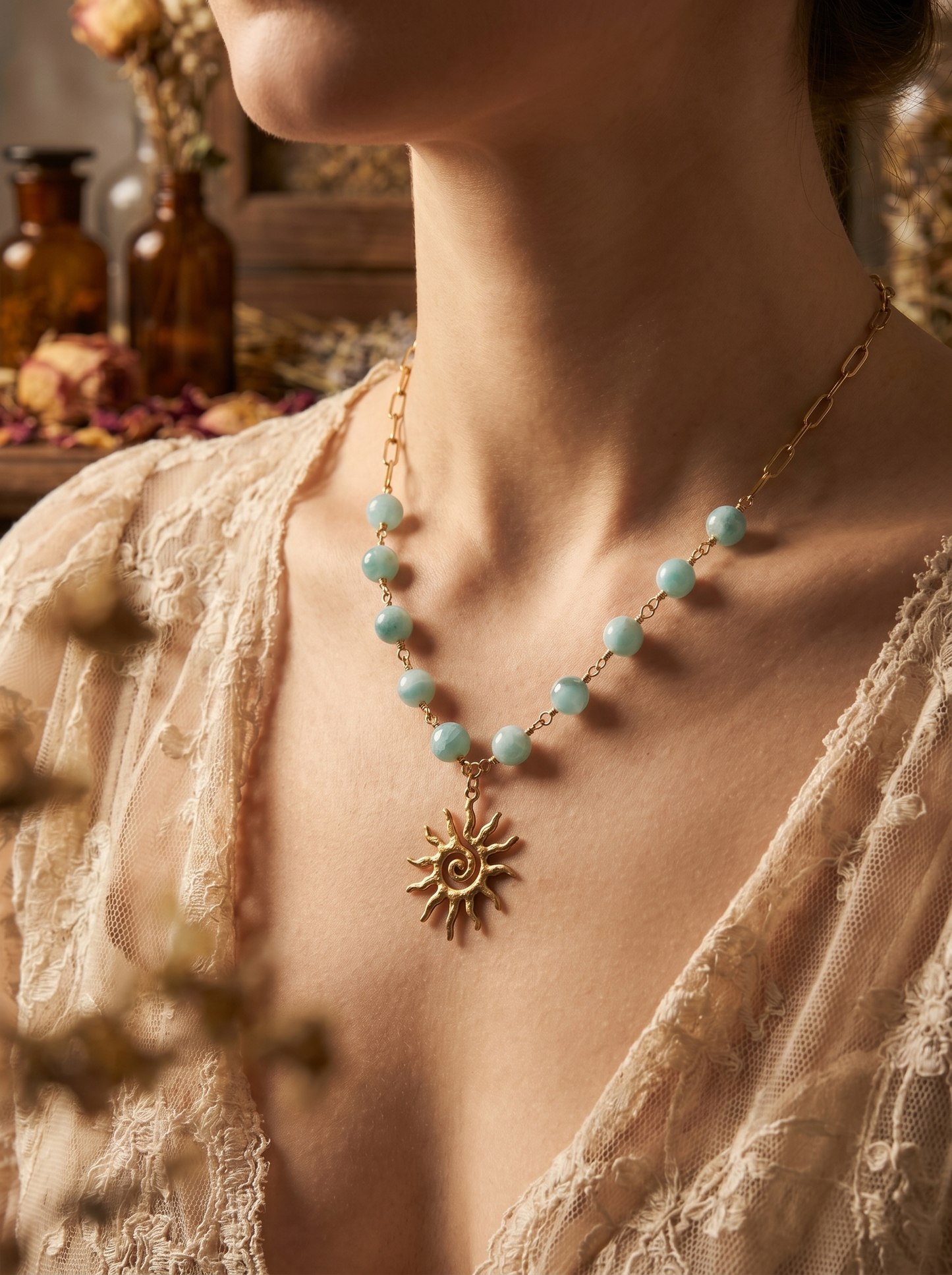 Angelite Sun Gold Necklace