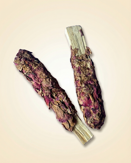 Palo santo sticks dipped in rose petals