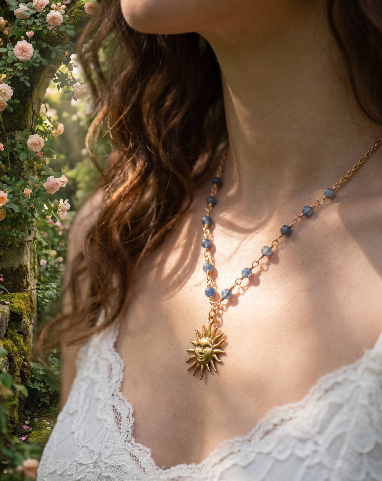 Sun | Face | Aquamarine | Gold | Necklace