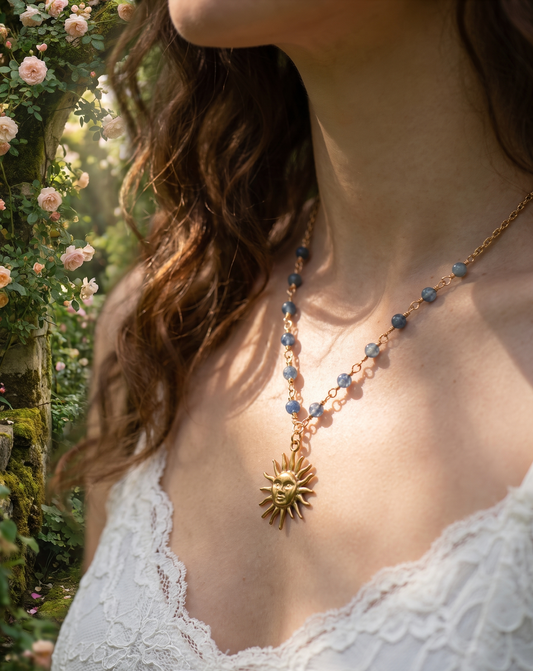 Sun | Face | Aquamarine | Gold | Necklace