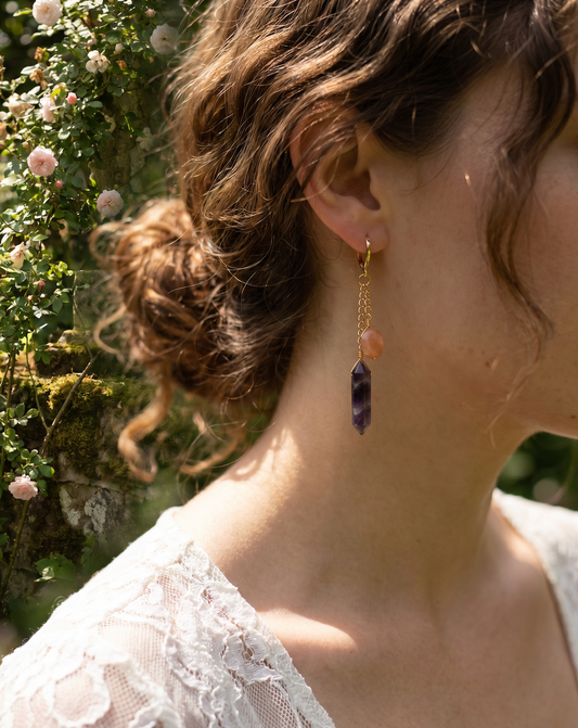 Amethyst & Rose Quartz | Gold | Dangle Earrings
