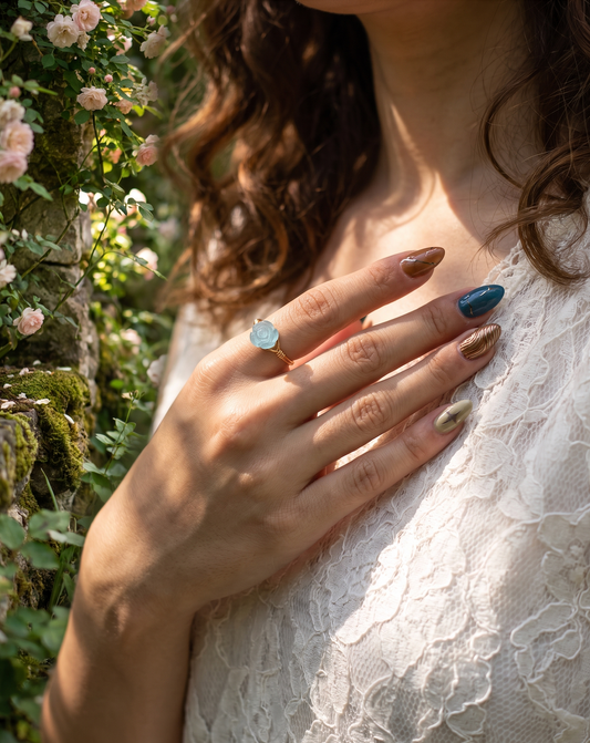 Rose Carving | Aquamarine | Gold | Wire Ring