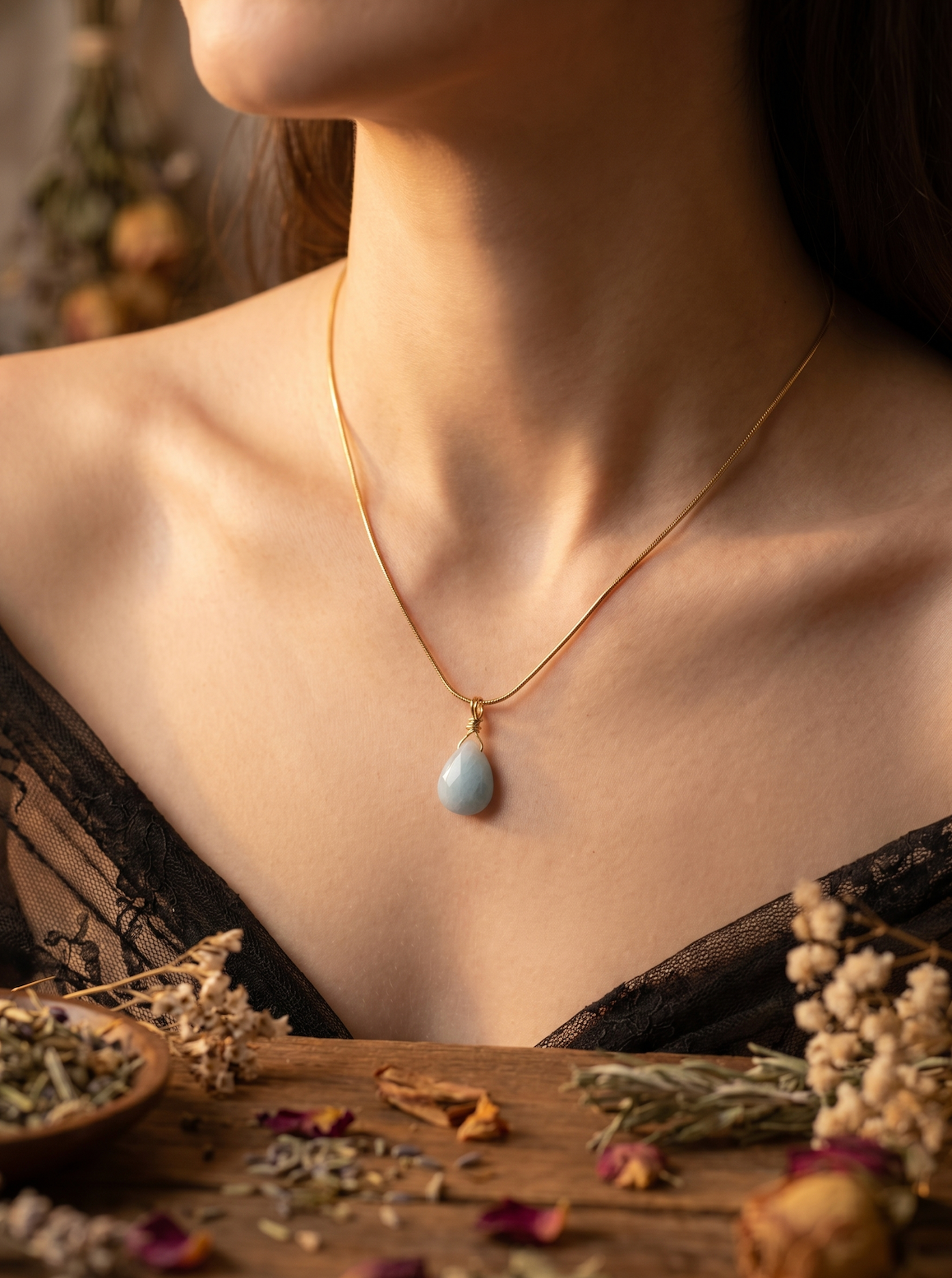 Aquamarine Teardrop Necklace