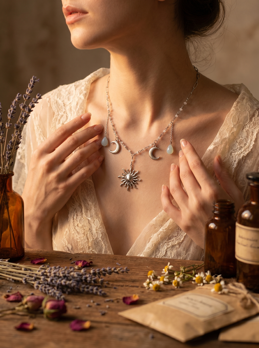Silver Sun with Topaz & Aquamarine Teardrops Necklace