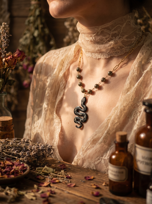 Pyrite & Snake Gold Necklace
