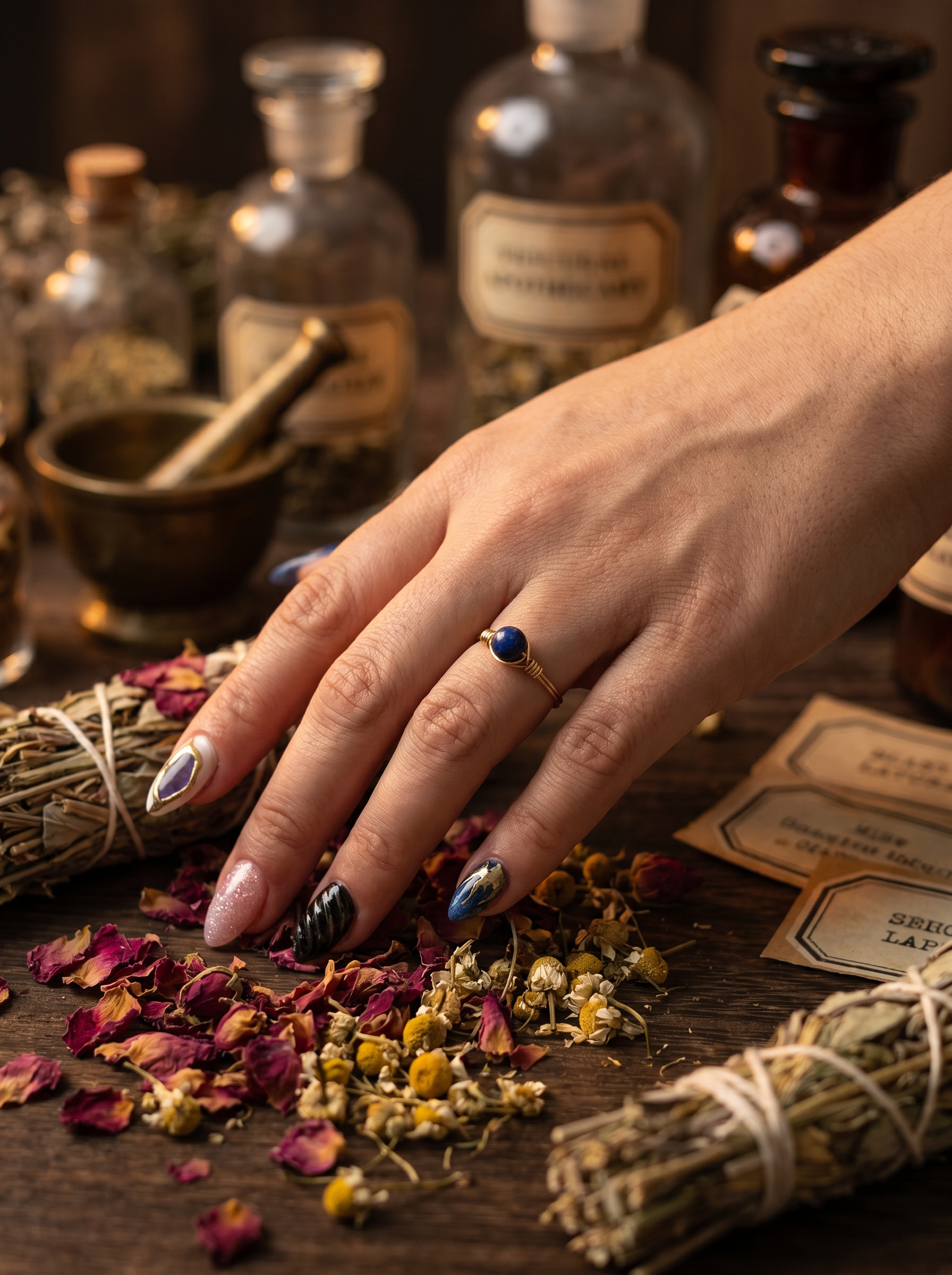 Lapis lazuli gold wire-wrapped ring
