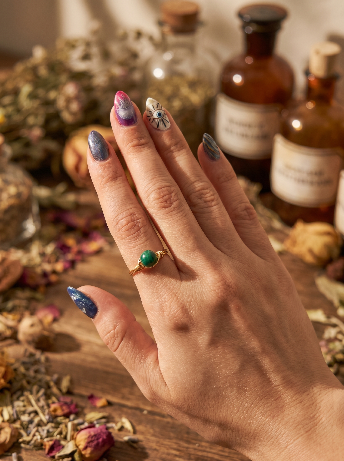 Malachite Gold Wire Ring