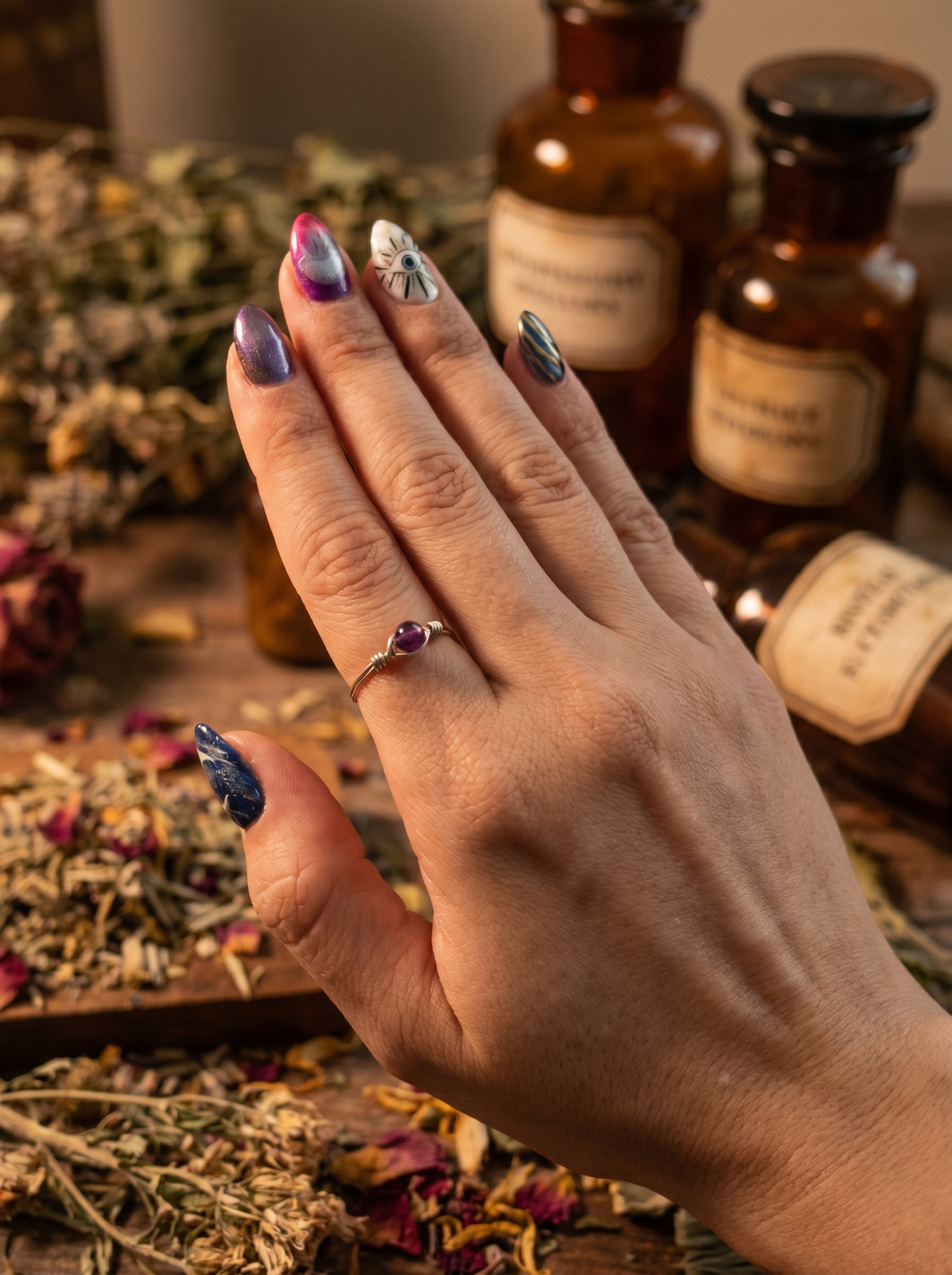 Amethyst silver wire-wrapped ring
