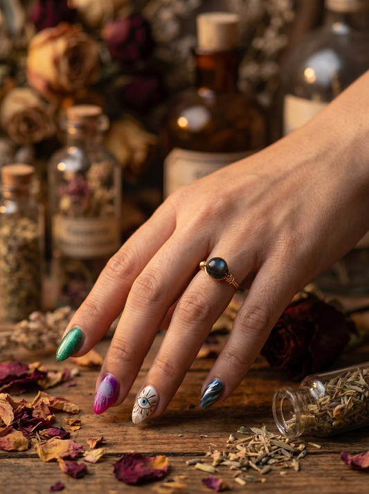 Blue Tiger’s Eye Gold Wire Ring