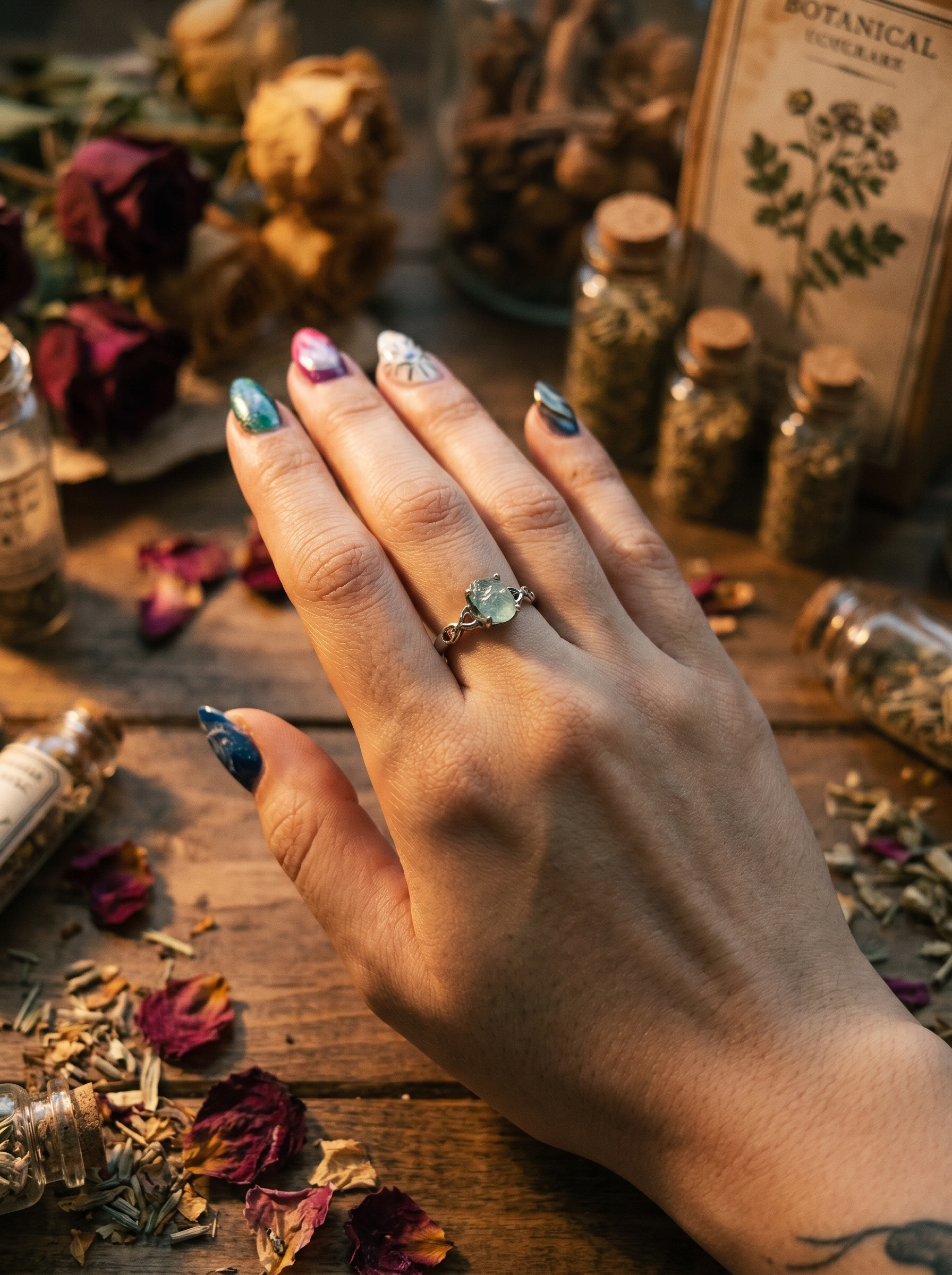 Raw aquamarine adjustable ring
