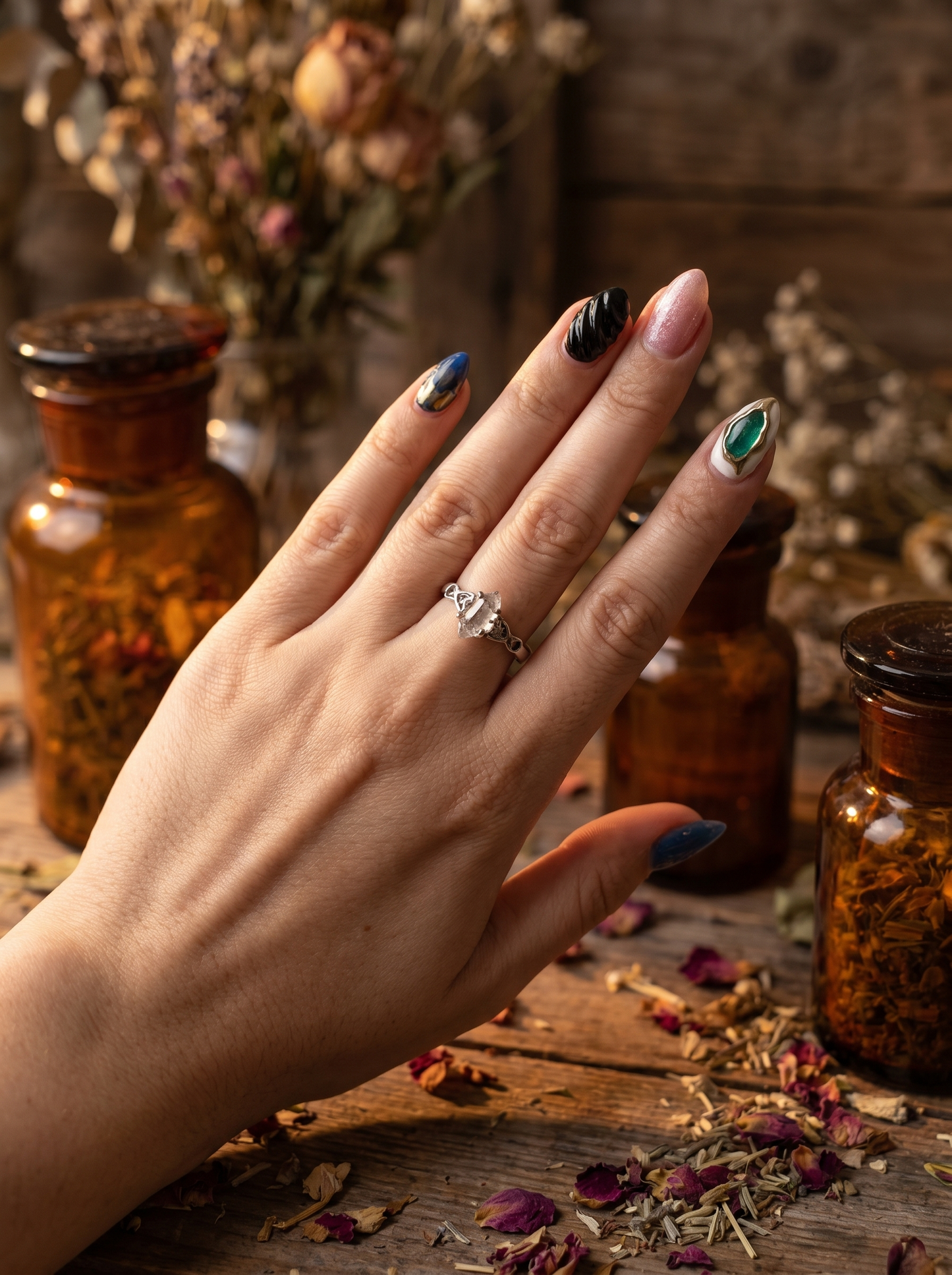 Tibetan quartz adjustable ring