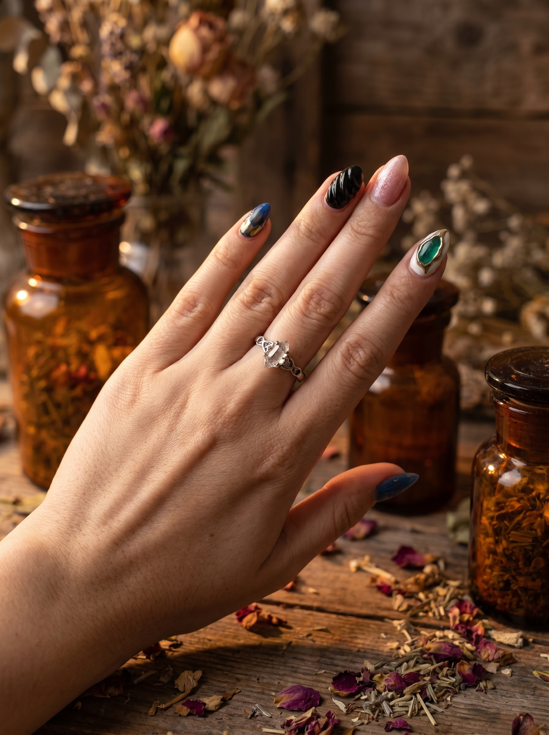 Tibetan quartz adjustable ring