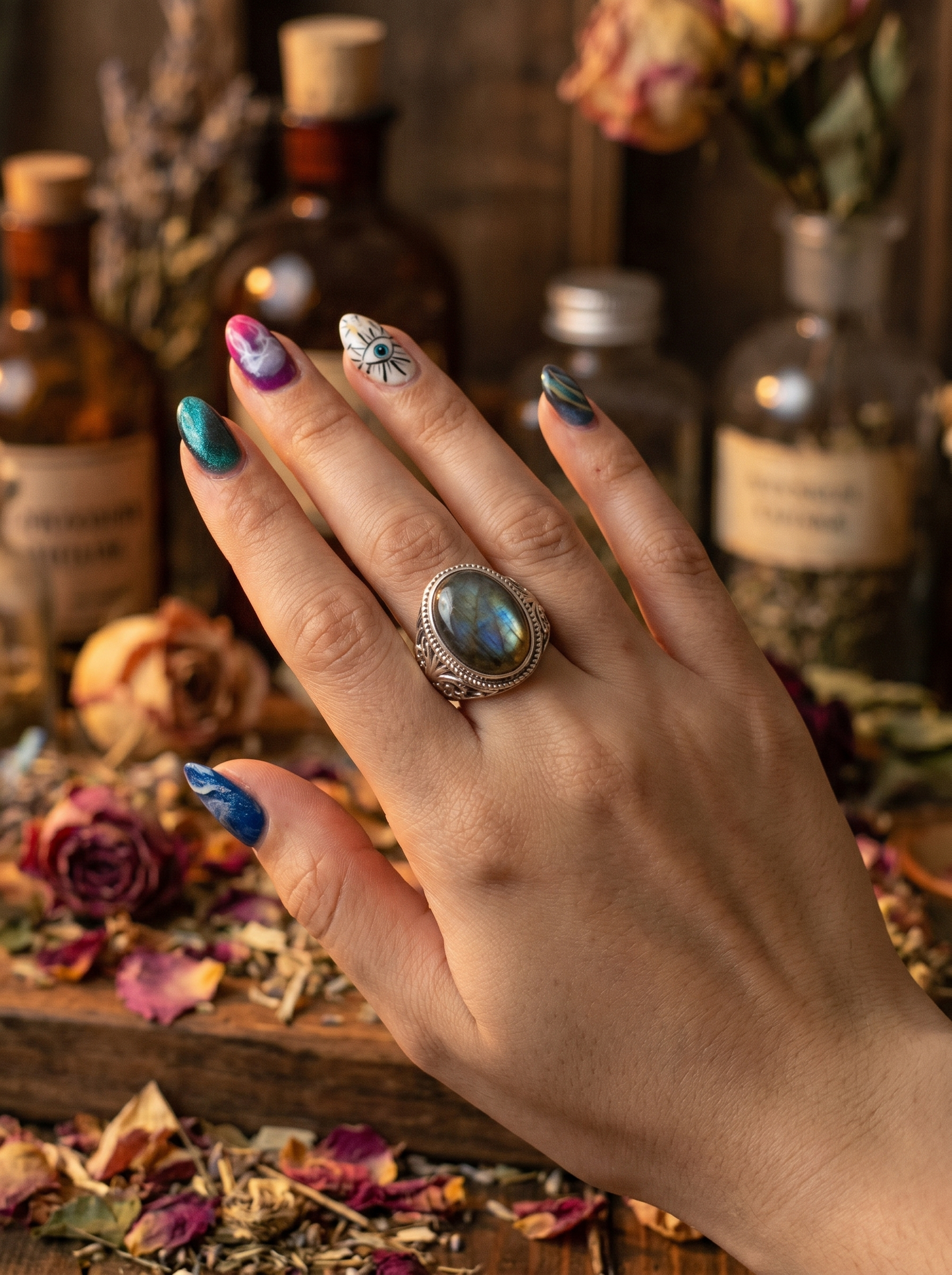 Labradorite statement adjustable ring