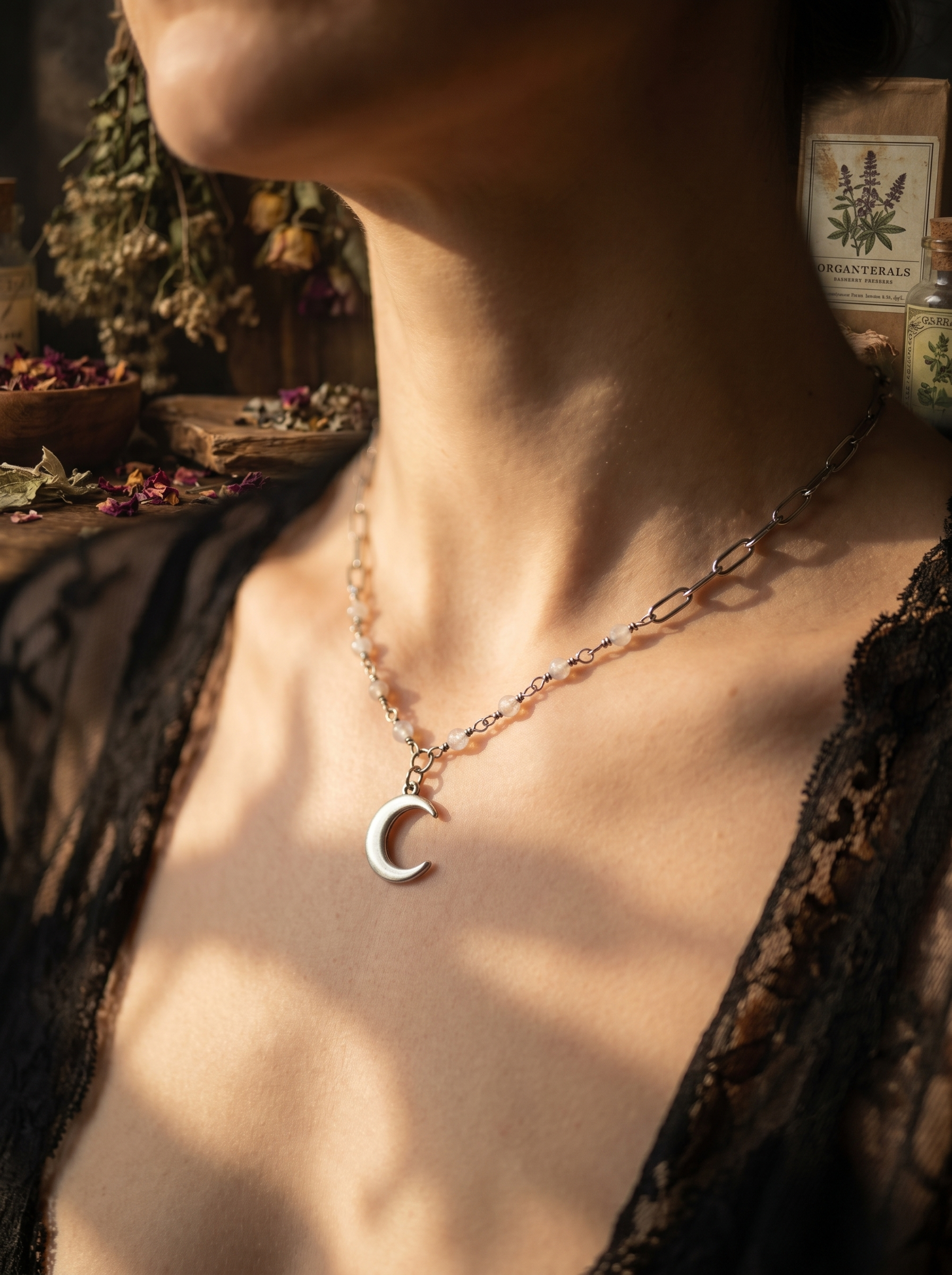 Silver moon labradorite necklace
