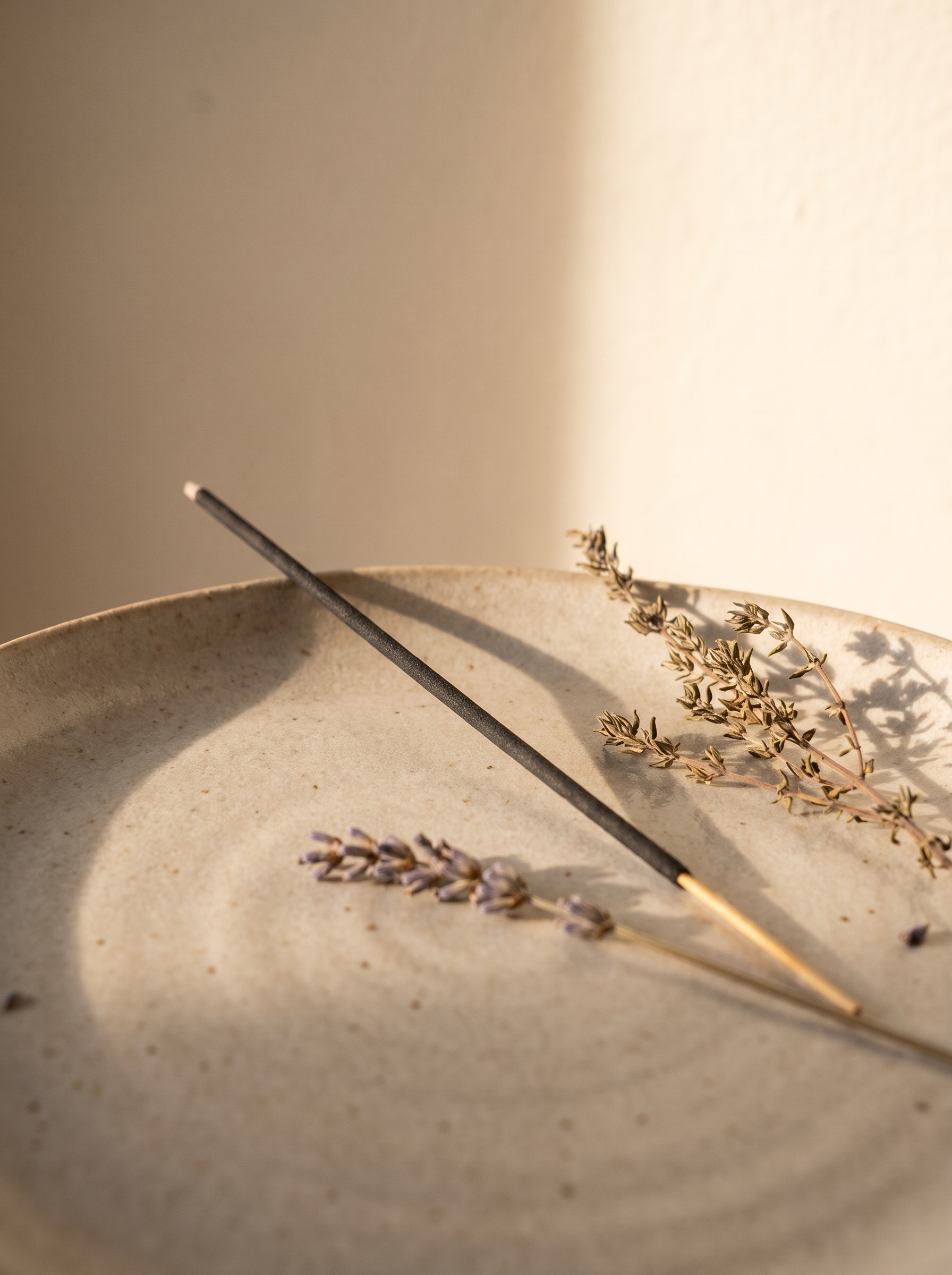 Sea Witch Botanicals Waning Moon incense stick with thyme and lavender sprigs