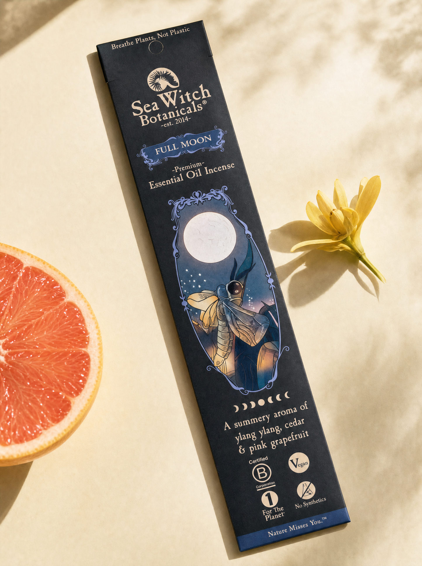 Sea Witch Botanicals Full Moon incense box, grapefruit ylang ylang and cedar