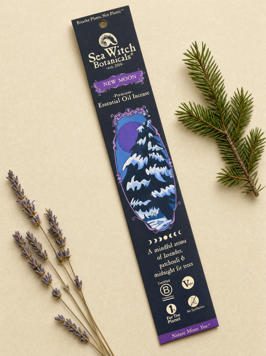 Sea Witch Botanicals New Moon incense box, lavender patchouli and fir
